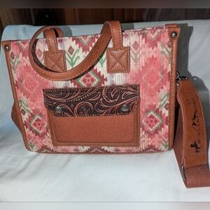 Montana West Aztec Conceal Carry Pink and Brown Patterned Shoulder Bag